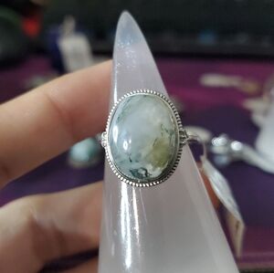 Sterling Silver Green Moss Agate Adjustable S295